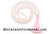GMN8439 8mm, 10mm matte rose quartz 27, 54, 108 beads mala necklace with tassel