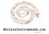 GMN8443 8mm, 10mm matte montana agate 27, 54, 108 beads mala necklace with tassel