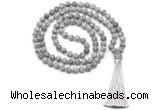 GMN8452 8mm, 10mm matte grey picture jasper 27, 54, 108 beads mala necklace with tassel