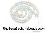 GMN8492 8mm, 10mm sea blue banded agate 27, 54, 108 beads mala necklace with tassel