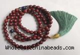 GNBS11 8mm red sandalwood & white crystal 108 beads mala necklace with tassel