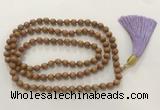 GNBS41 Hand-knotted 6mm yellow sandalwood 108 beads mala necklace with tassel