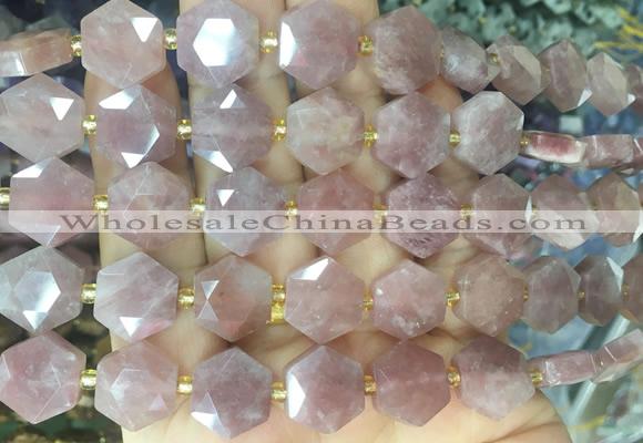 HABS17 15 inches 12mm faceted hexagon rose quartz beads wholesale