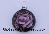 LP42 13*31*43mm flat round inner flower lampwork glass pendants