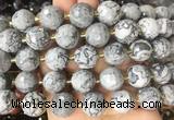 LSBS16 15 inches 16mm faceted round grey picture jasper beads wholesale