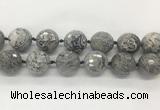 LSBS336 15 inches 25mm faceted round Grey picture jasper gemstone beads wholesale