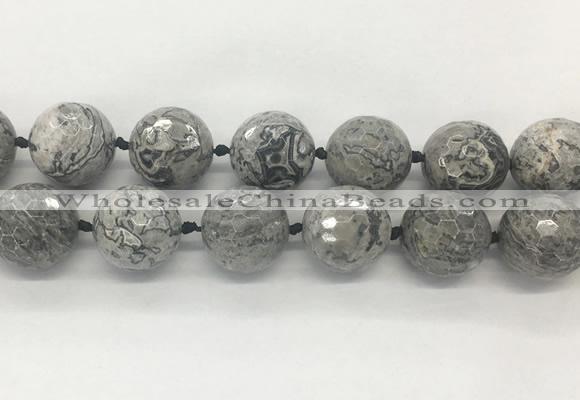 LSBS336 15 inches 25mm faceted round Grey picture jasper gemstone beads wholesale