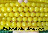 LSBS364 15 inches 14mm faceted round yellow agate gemstone beads wholesale