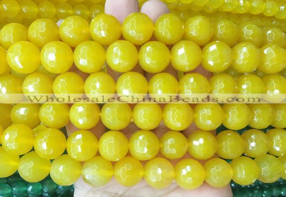 LSBS364 15 inches 14mm faceted round yellow agate gemstone beads wholesale