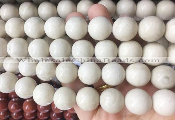 LSBS62 15 inches 16mm round white fossil jasper gemstone beads wholesale