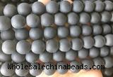 LSBS698 15 inches 14mm round matte black agate gemstone beads wholesale