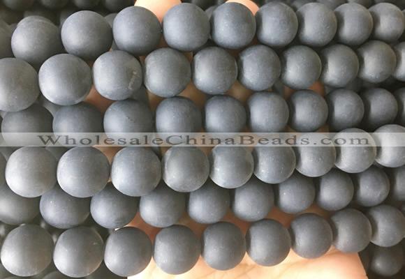 LSBS698 15 inches 14mm round matte black agate gemstone beads wholesale