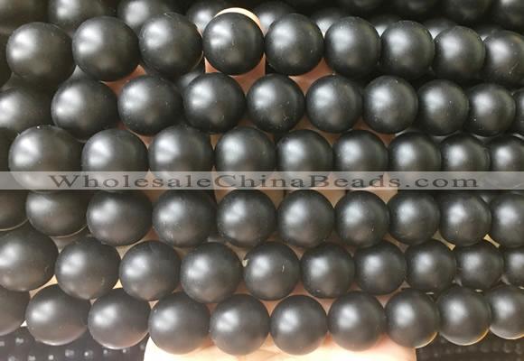 LSBS702 15 inches 14mm round matte black agate gemstone beads wholesale