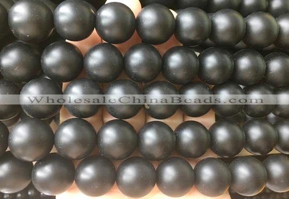 LSBS703 15 inches 16mm round matte black agate gemstone beads wholesale