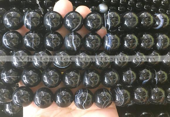 LSBS710 15 inches 14mm round banded black agate gemstone beads wholesale