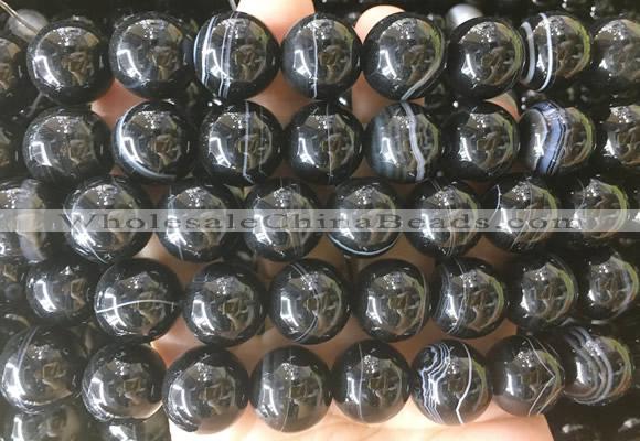 LSBS711 15 inches 16mm round banded black agate gemstone beads wholesale