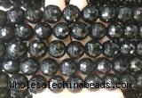 LSBS715 15 inches 16mm faceted round black agate gemstone beads wholesale