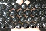 LSBS716 15 inches 18mm faceted round black agate gemstone beads wholesale