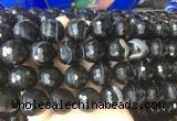 LSBS720 15 inches 18mm faceted round banded black agate gemstone beads wholesale