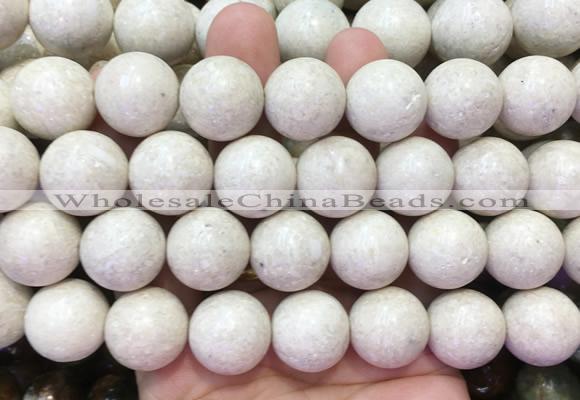 LSBS882 15 inches 18mm round white fossil jasper gemstone beads wholesale