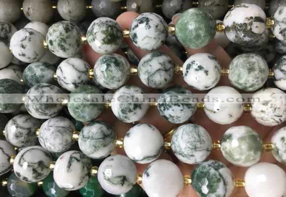 LSBS942 15 inches 16mm faceted round Tree agate gemstone beads wholesale