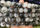 LSBS957 15 inches 14mm faceted round black rutilated quartz gemstone beads wholesale