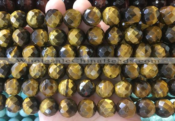 LSBS966 15 inches 14mm faceted round yellow tiger eye gemstone beads wholesale