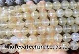LSBS973 15 inches 14mm faceted round yellow cherry quartz gemstone beads wholesale