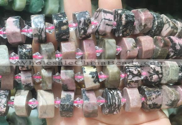 NGBS221 15 inches 10*14mm - 12*16mm faceted nuggets rhodonite beads
