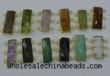 NGC5372 12*30mm - 15*30mm faceted rectangle mixed gemstone connectors