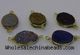 NGC5624 15*20mm oval plated druzy quartz connectors wholesale