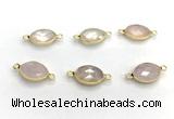 NGC7035 11*15mm faceted oval rose quartz connectors