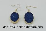NGE111 15*20mm oval druzy agate gemstone earrings wholesale