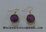 NGE278 15mm - 16mm coin druzy agate gemstone earrings wholeasle