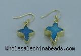 NGE341 13*18mm - 15*20mm cross druzy agate earrings wholesale