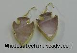 NGE5007 20*30mm - 25*30mm arrowhead rose quartz earrings