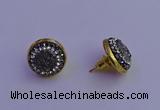 NGE5028 12mm - 14mm coin plated druzy agate gemstone earrings