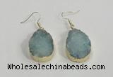 NGE77 20*30mm teardrop druzy agate gemstone earrings wholesale