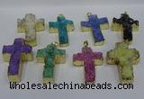 NGP4180 30*48mm - 32*50mm cross druzy quartz pendants wholesale