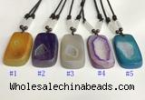 NGP5652 Agate rectangle pendant with nylon cord necklace