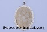 NGP647 5pcs 37*50mm oval chrysanthemum stone with brass pendants