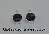NGP6493 20mm - 22mm coin druzy amethyst pendants wholesale