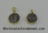 NGP6495 18mm - 20mm coin plated druzy agate pendants wholesale
