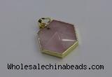 NGP6801 24*25mm hexagon rose quartz gemstone pendants wholesale