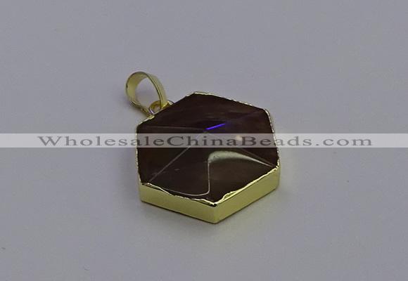 NGP6808 24*25mm hexagon smoky quartz pendants wholesale