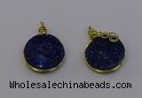 NGP6939 15mm - 16mm flat round plated druzy quartz pendants