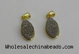 NGP7180 10*20mm flat teardrop plated druzy quartz pendants