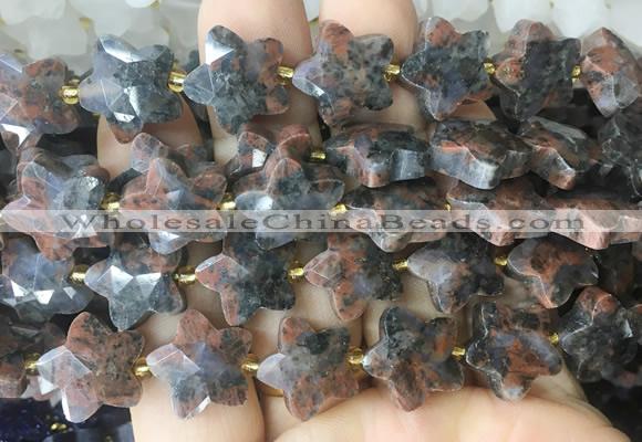 RGBS72 15 inches 14mm faceted star red obsidian beads wholesale