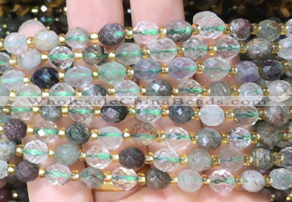 RIBS45 15 inches 6*8mm faceted rice green phantom beads wholesale