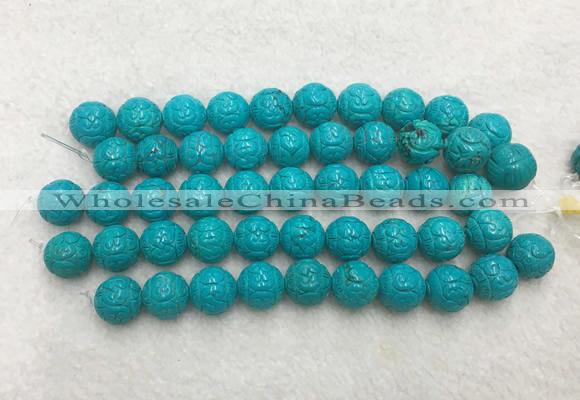 WBBS47 14mm carved round loose howlite turquoise gemstone beads wholesale